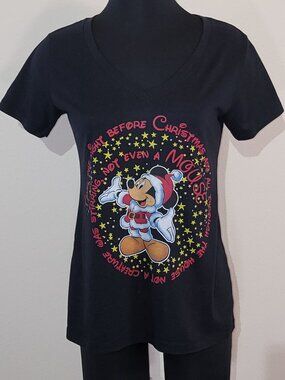 Ideal T Mickey Twas the Night Before Christmas Graphic TShirt Black Womens Large